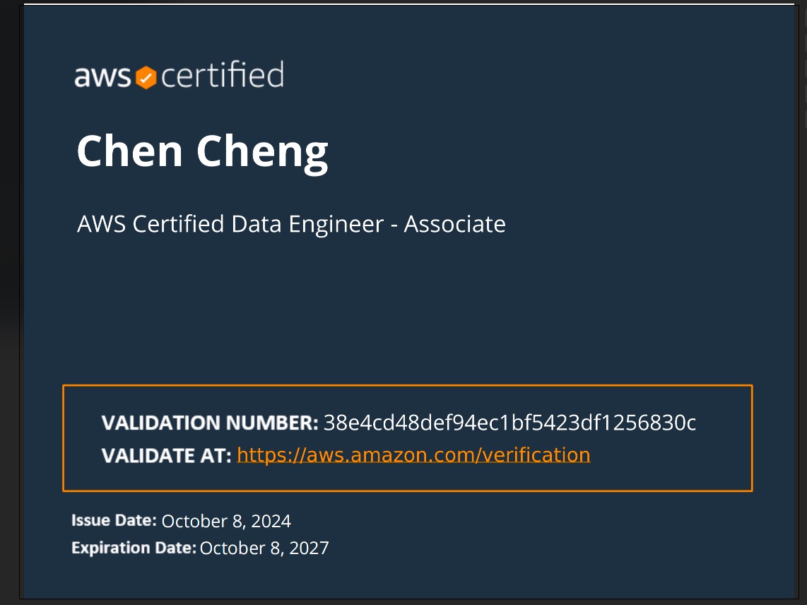 Chen Cheng - AWS Certified Data Engineer - Associate